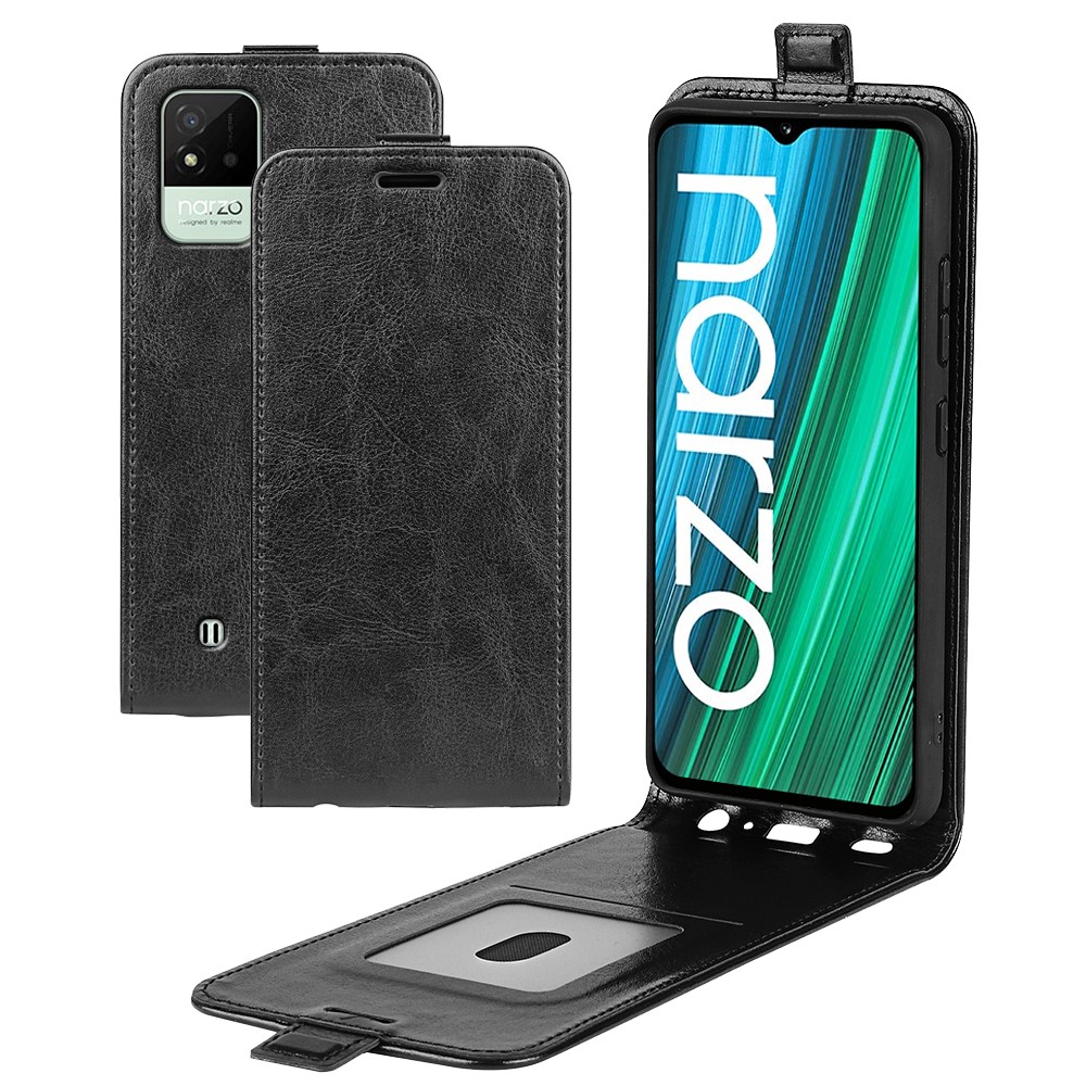 Vertical Flip Crazy Horse Texture PU Leather Phone Case with Card Slot Holder for Realme Narzo 50i - Black-9