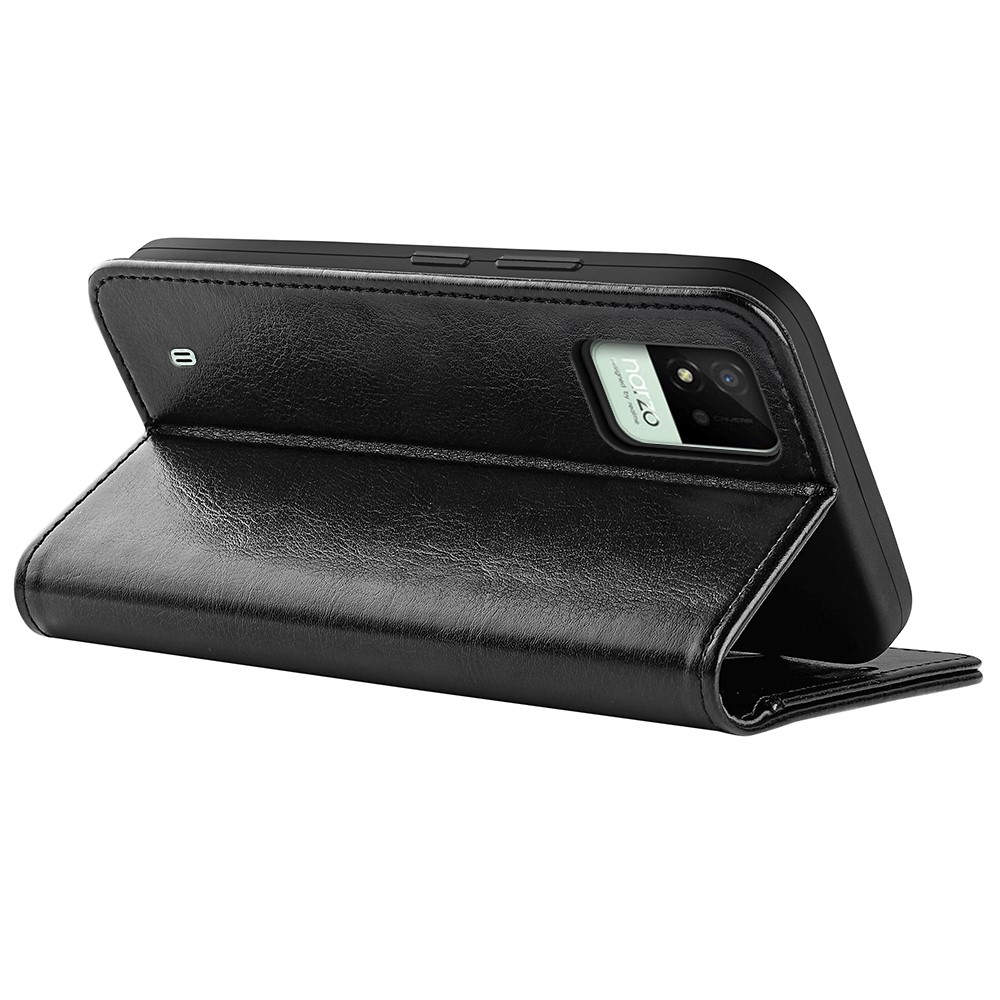 Crazy Horse Texture PU Leather Flip Folio Case Viewing Stand Wallet Phone Cover for Realme Narzo 50i - Black-7