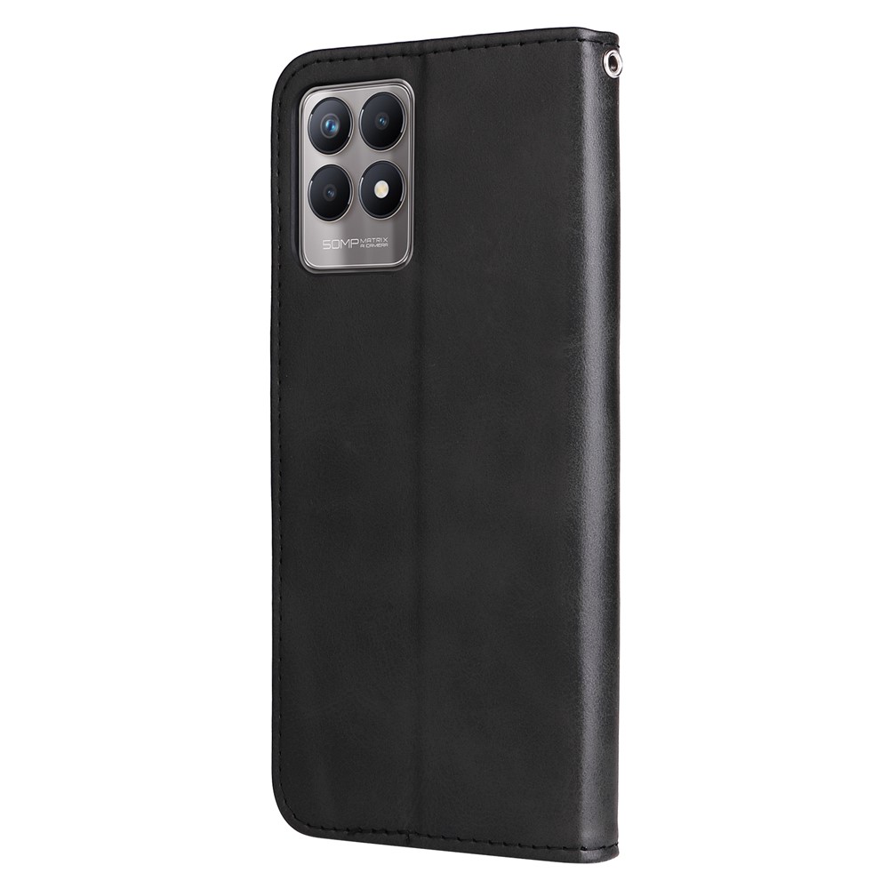 Folio Flip PU Leather Phone Case Zipper Pocket Design Wallet Drop-Resistant Case with Stand for Realme 8i - Black-2