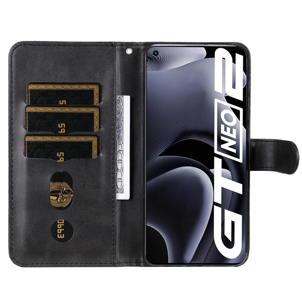 Folding PU Leather Phone Case Zipper Coin Pocket Design Case with Wallet Stand for Realme GT Neo2 - Black-4
