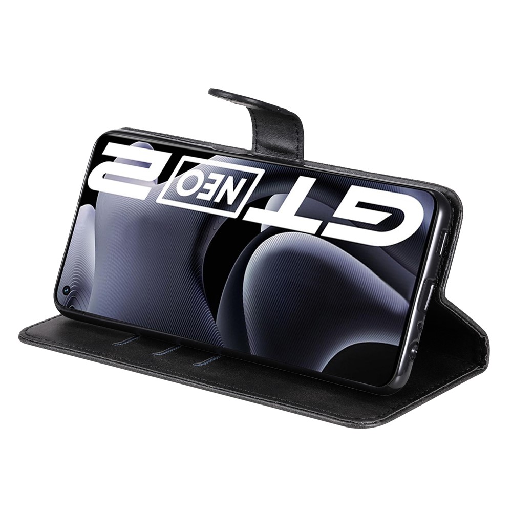 Folding PU Leather Phone Case Zipper Coin Pocket Design Case with Wallet Stand for Realme GT Neo2 - Black-5