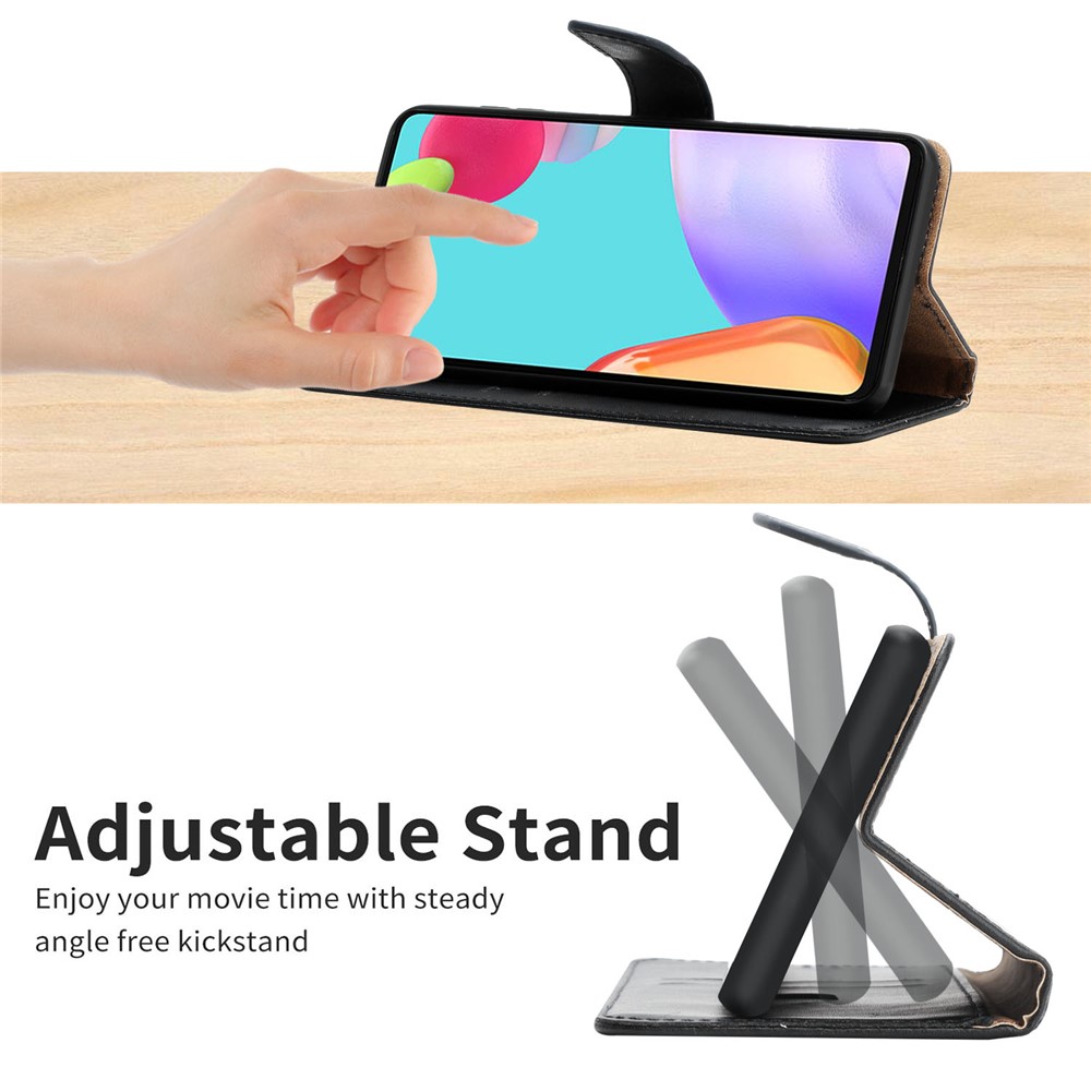 Wallet Phone Flip Shell For Oppo A74 4G/Oppo F19 Shockproof Nappa Texture Solid Color Stand Genuine Leather Mobile Phone Cover - Black-2