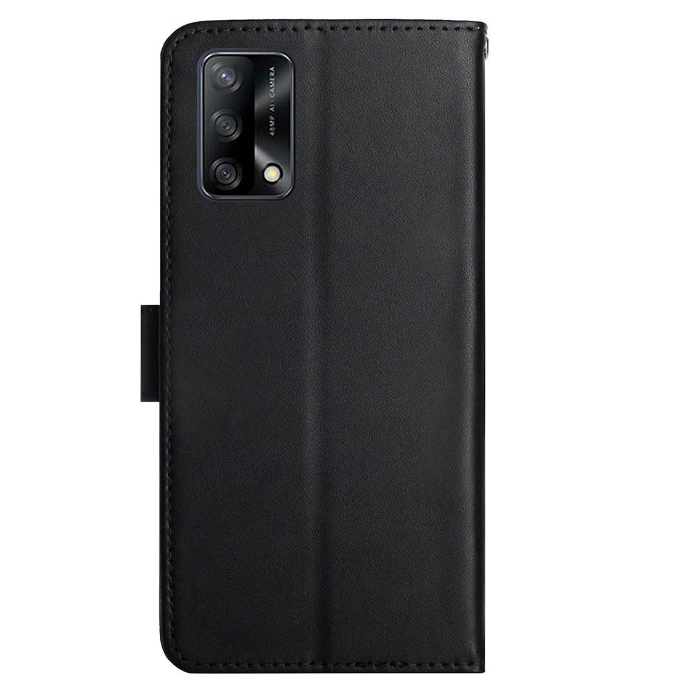 Wallet Phone Flip Shell For Oppo A74 4G/Oppo F19 Shockproof Nappa Texture Solid Color Stand Genuine Leather Mobile Phone Cover - Black-9