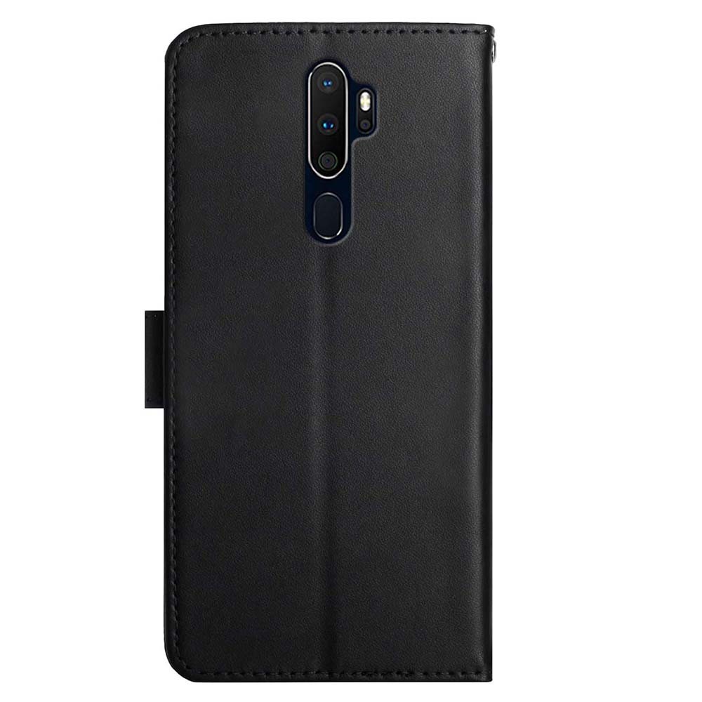 For Oppo A9 (2020)/A5 (2020) Shockproof Nappa Texture Solid Color Horizontal Stand Wallet Case Genuine Leather Outer Cover + Soft TPU Flip Phone Shell - Black-9