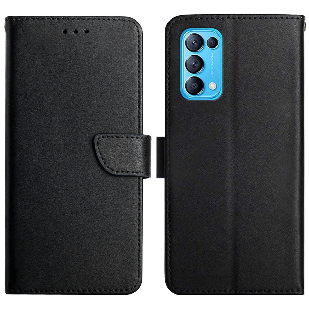 For Oppo Find X3 Lite/Reno5 K/Reno5 4G/5G Nappa Texture Solid Color Horizontal Stand Wallet Case Genuine Leather Outer Cover + Soft TPU Inner Shell - Black-1