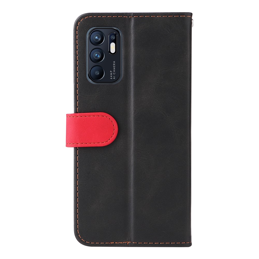 Magnetic Closure Business Style Splicing Dual-color Stand Wallet Protective Phone Cover for Oppo Reno6 4G - Red-3