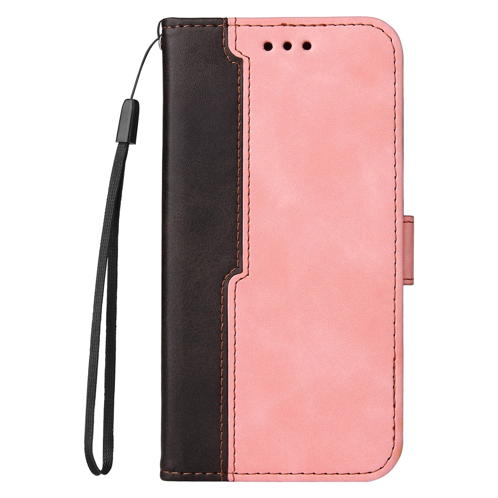 All-round Protection Business Style Splicing Dual-color Anti-fall Stand Wallet Design Phone Shell for Realme 8i - Pink-2
