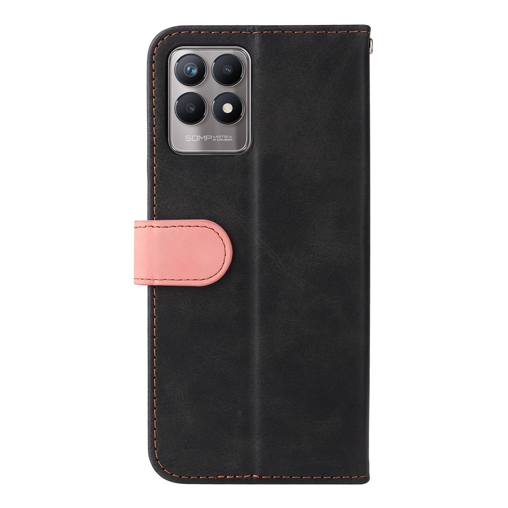 All-round Protection Business Style Splicing Dual-color Anti-fall Stand Wallet Design Phone Shell for Realme 8i - Pink-3
