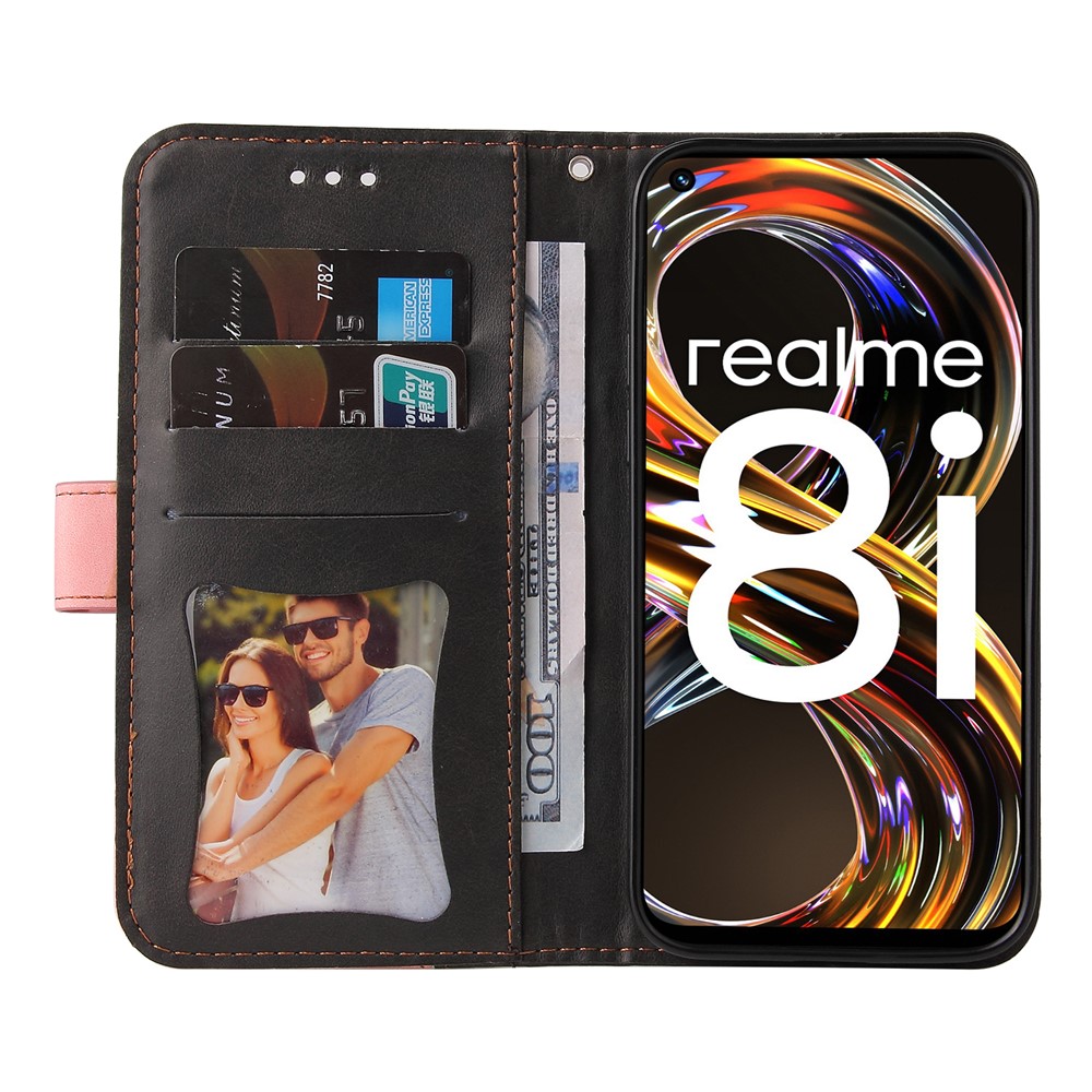 All-round Protection Business Style Splicing Dual-color Anti-fall Stand Wallet Design Phone Shell for Realme 8i - Pink-4