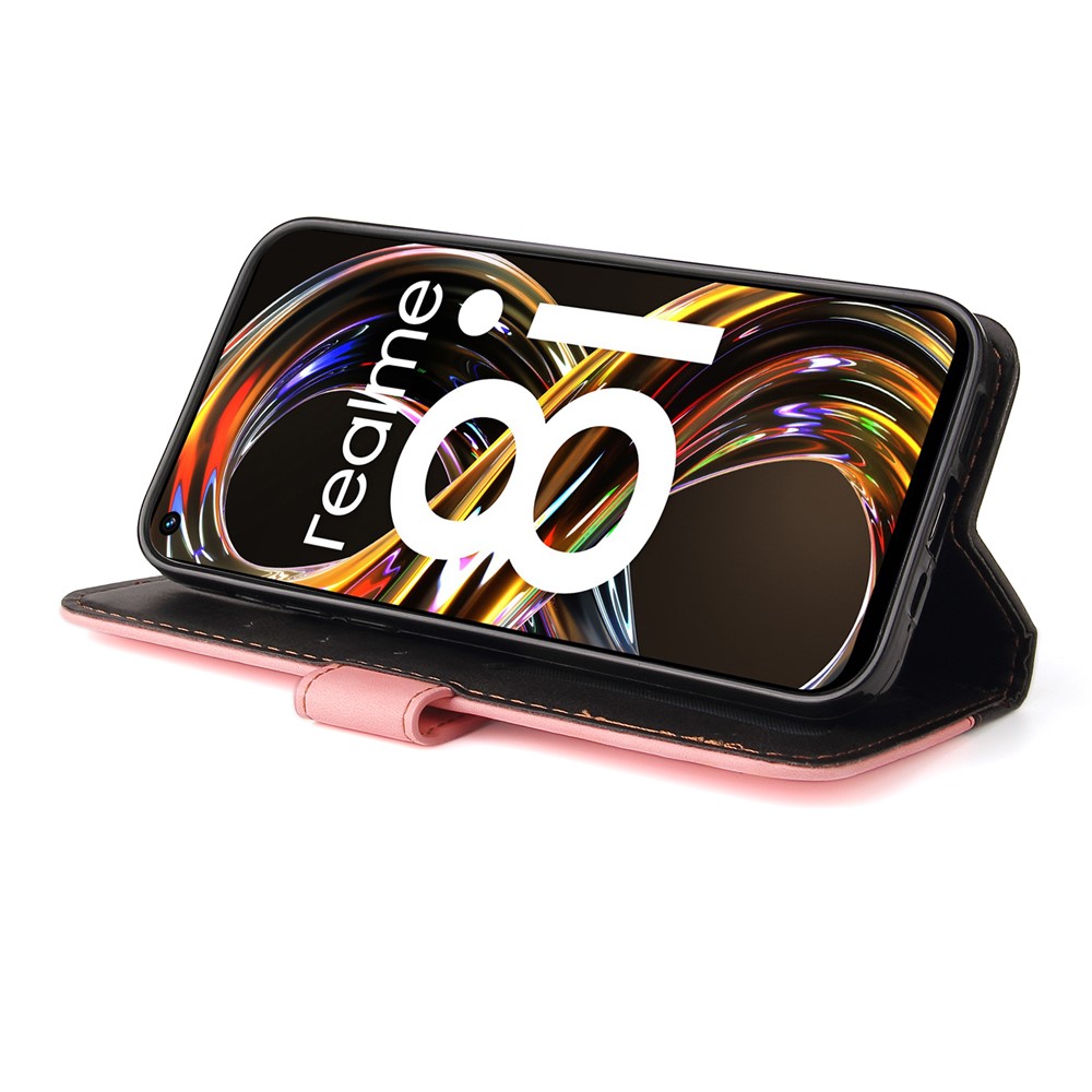 All-round Protection Business Style Splicing Dual-color Anti-fall Stand Wallet Design Phone Shell for Realme 8i - Pink-6