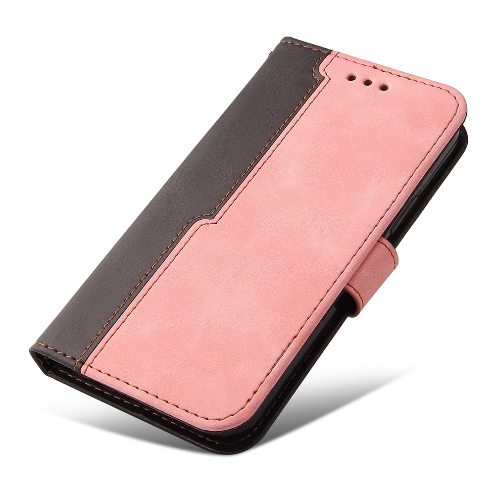 All-round Protection Business Style Splicing Dual-color Anti-fall Stand Wallet Design Phone Shell for Realme 8i - Pink-7