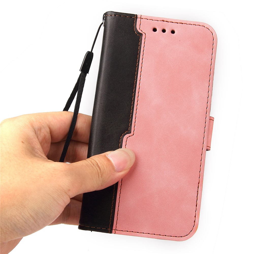 All-round Protection Business Style Splicing Dual-color Anti-fall Stand Wallet Design Phone Shell for Realme 8i - Pink-8