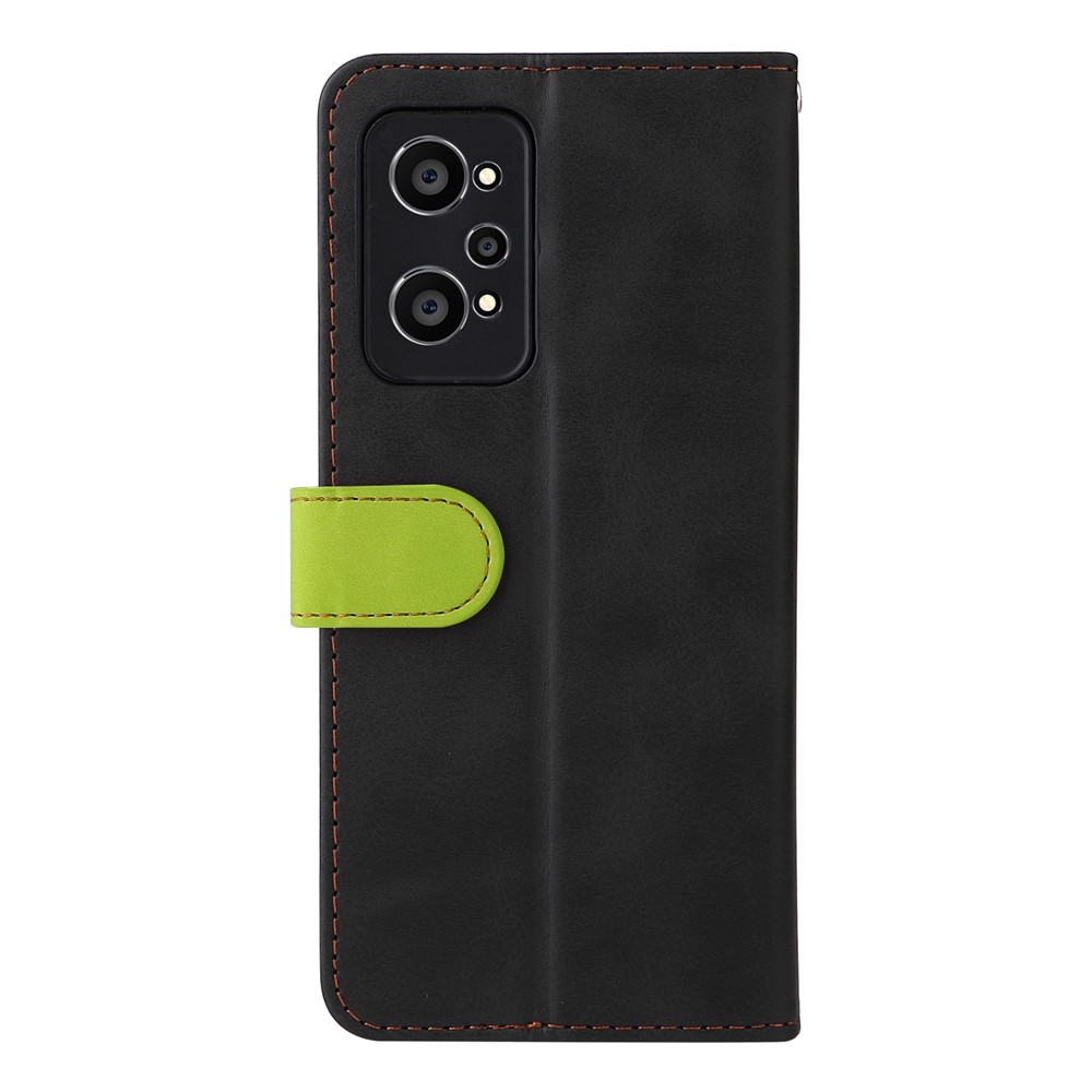 Scratch-resistant Drop-proof Business Style Splicing Dual-color Stand Wallet Design Phone Case for Realme GT Neo2 - Green-3