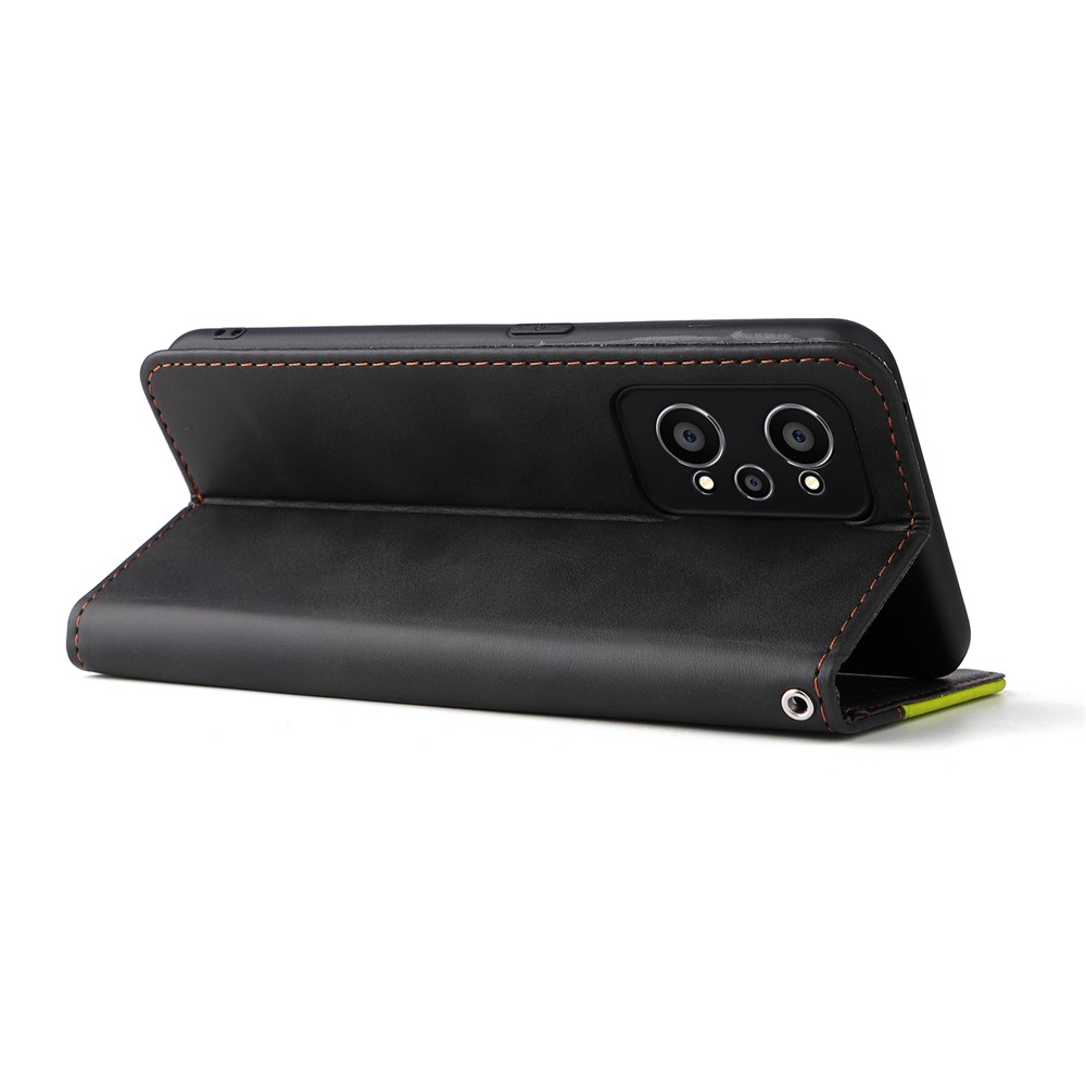 Scratch-resistant Drop-proof Business Style Splicing Dual-color Stand Wallet Design Phone Case for Realme GT Neo2 - Green-5