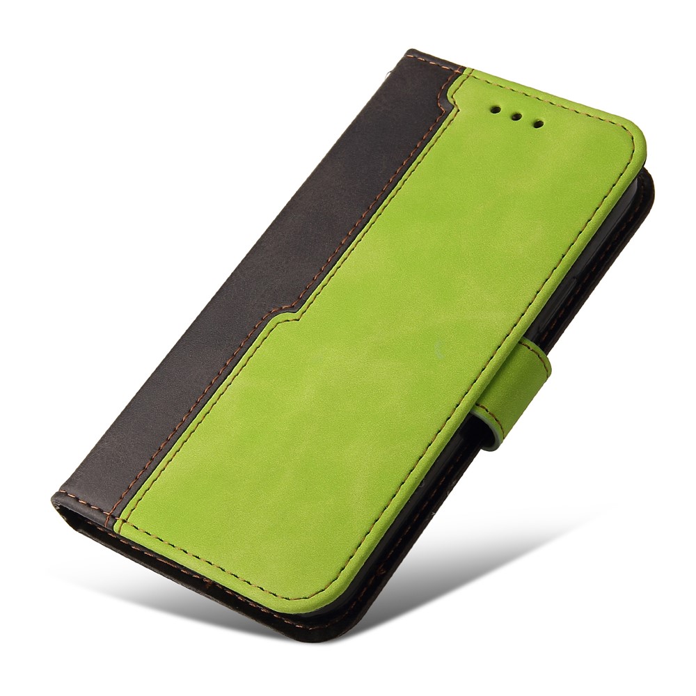 Scratch-resistant Drop-proof Business Style Splicing Dual-color Stand Wallet Design Phone Case for Realme GT Neo2 - Green-7