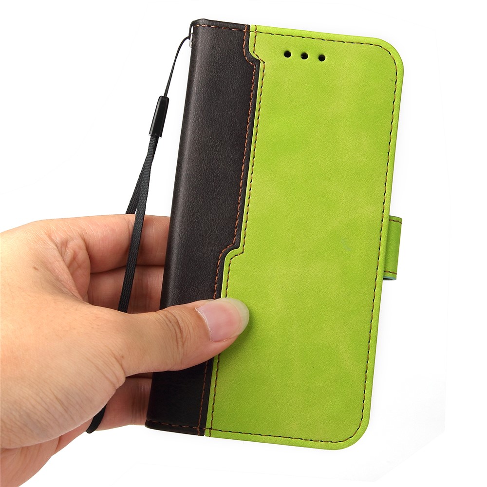 Scratch-resistant Drop-proof Business Style Splicing Dual-color Stand Wallet Design Phone Case for Realme GT Neo2 - Green-8