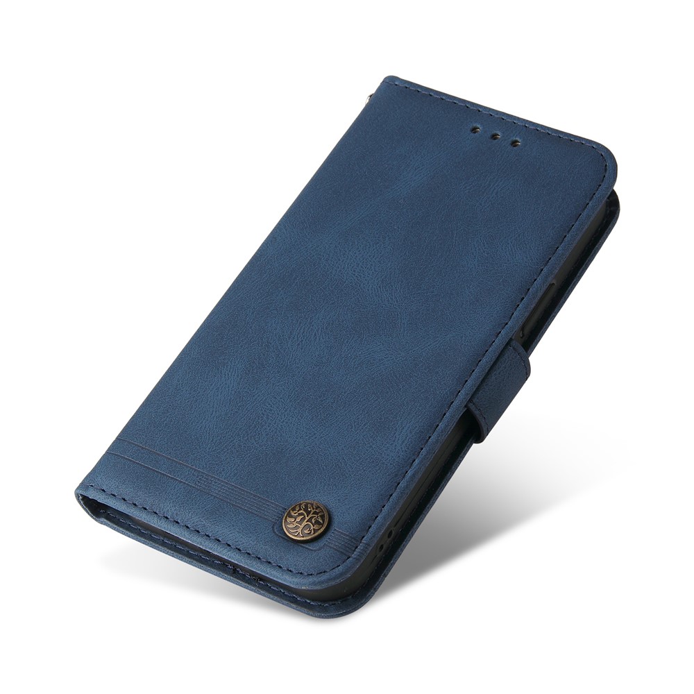 Supporting Stand Retro Tree Pattern Metal Button Decor Wallet PU Leather Phone Case Cover for Oppo Reno6 4G - Blue-8