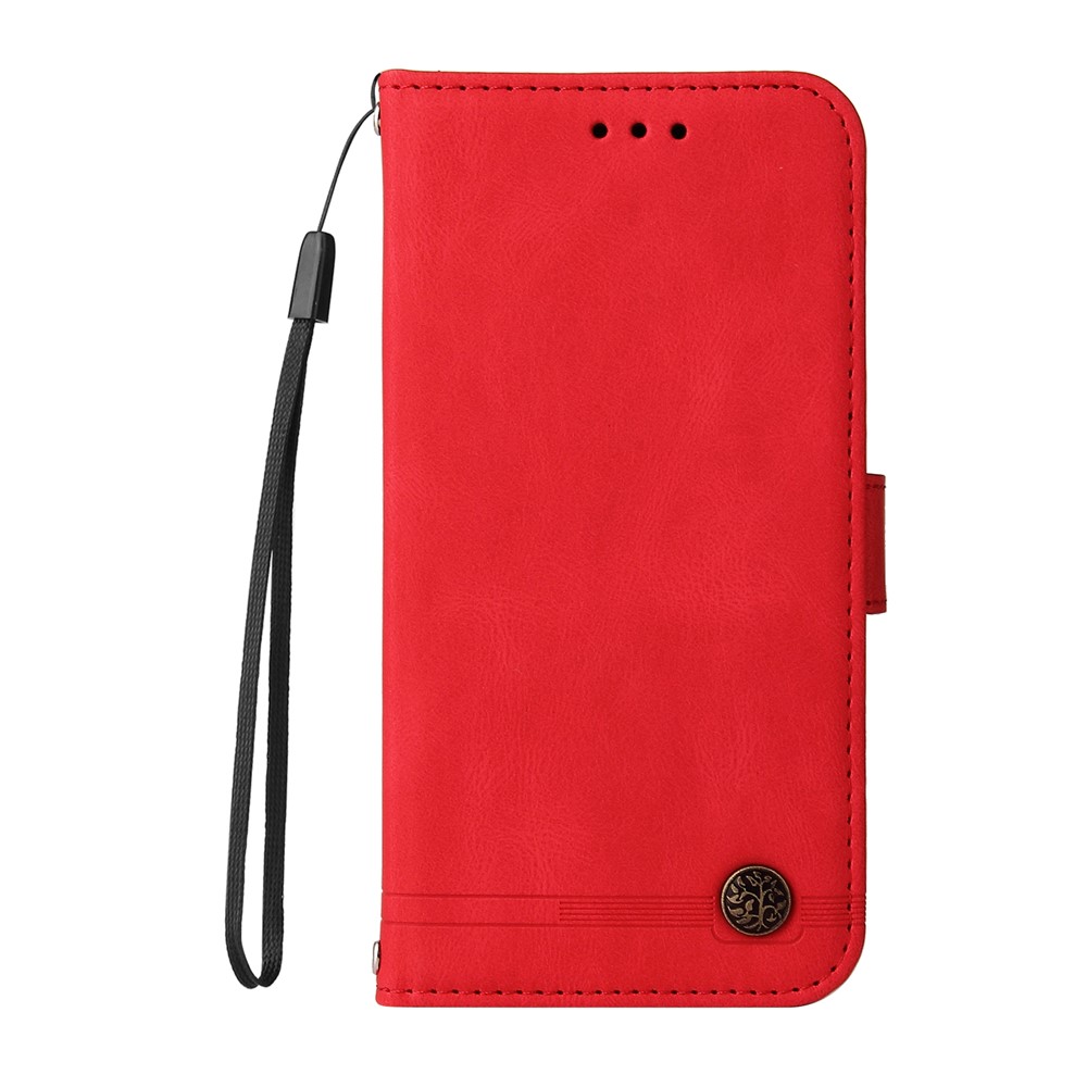 Card Slots Phone Flip Case Retro Tree Pattern Metal Button Decor Stand Wallet PU Leather+TPU Cover for Realme 8i - Red-2