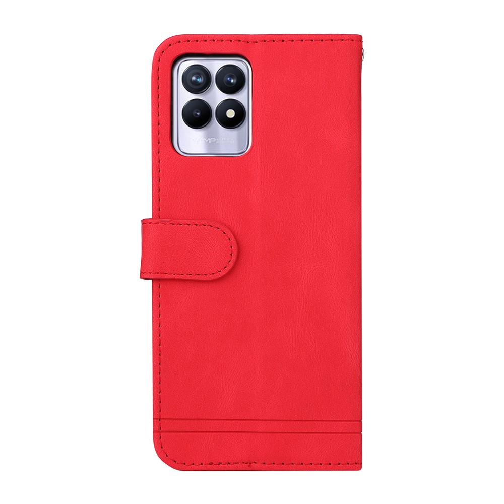 Card Slots Phone Flip Case Retro Tree Pattern Metal Button Decor Stand Wallet PU Leather+TPU Cover for Realme 8i - Red-3