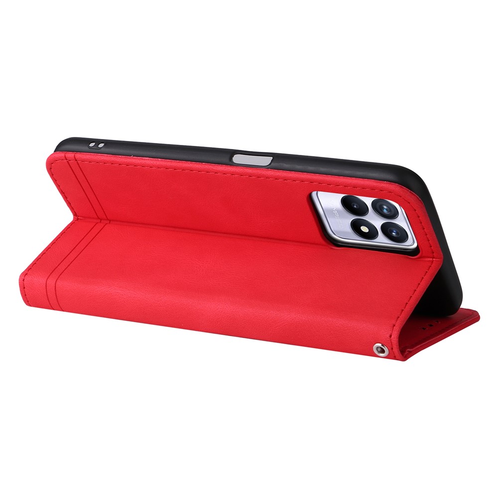 Card Slots Phone Flip Case Retro Tree Pattern Metal Button Decor Stand Wallet PU Leather+TPU Cover for Realme 8i - Red-8