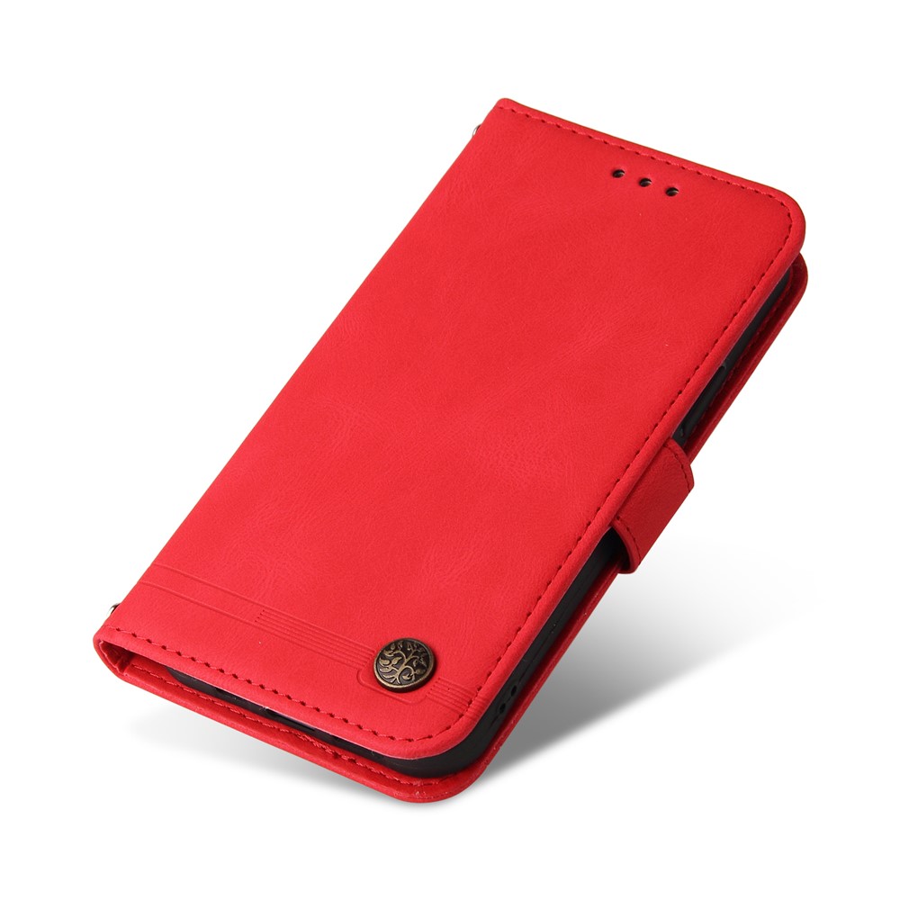 Card Slots Phone Flip Case Retro Tree Pattern Metal Button Decor Stand Wallet PU Leather+TPU Cover for Realme 8i - Red-9