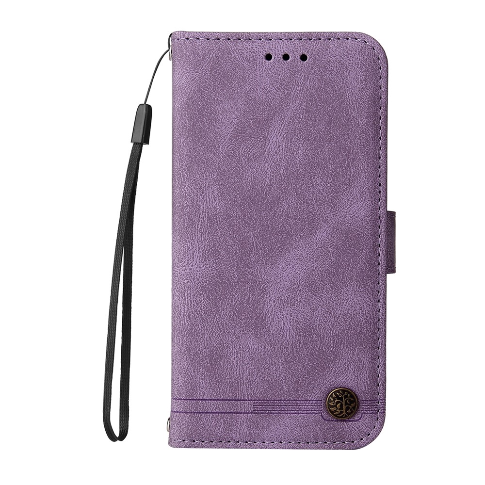 Retro Tree Pattern Metal Button Decor Stand Wallet PU Leather Phone Case Cover for Realme GT Neo2 - Purple-2