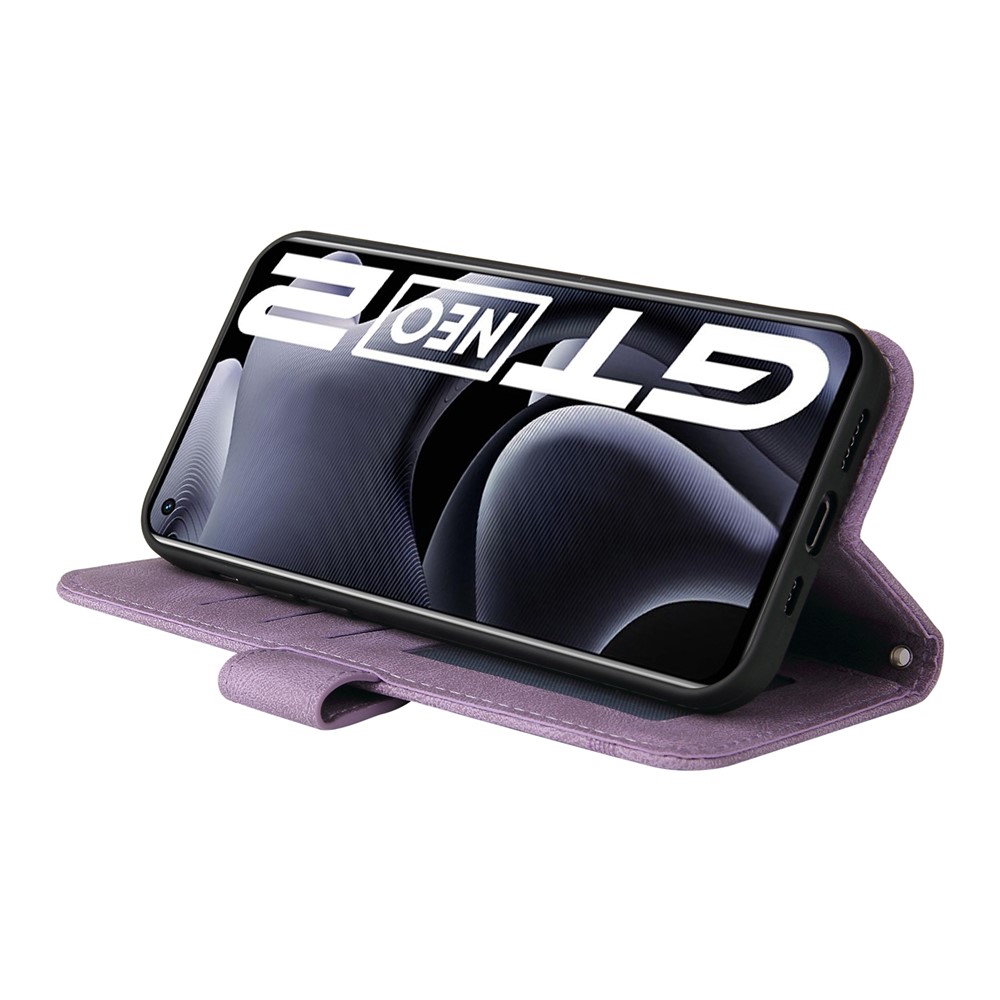 Retro Tree Pattern Metal Button Decor Stand Wallet PU Leather Phone Case Cover for Realme GT Neo2 - Purple-5