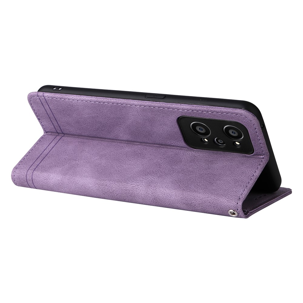 Retro Tree Pattern Metal Button Decor Stand Wallet PU Leather Phone Case Cover for Realme GT Neo2 - Purple-8
