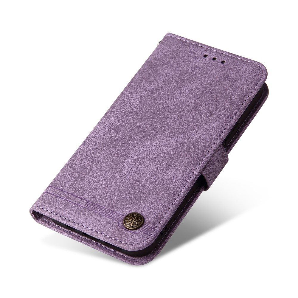 Retro Tree Pattern Metal Button Decor Stand Wallet PU Leather Phone Case Cover for Realme GT Neo2 - Purple-9