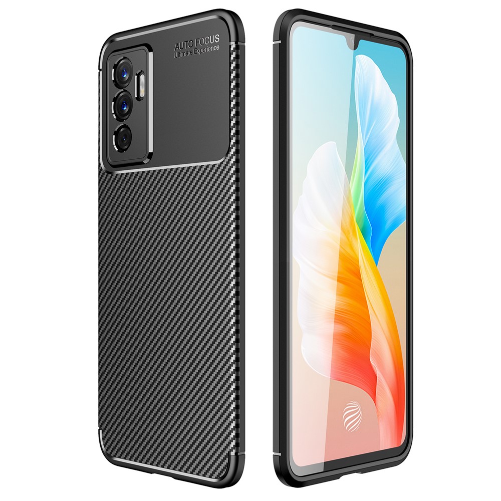 Soft Skin TPU Shockproof Carbon Fiber Protective Back Case for vivo S10e - Black-1