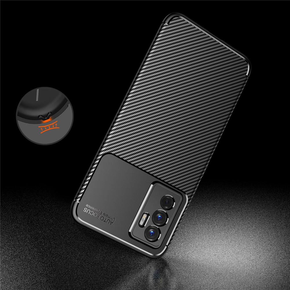 Soft Skin TPU Shockproof Carbon Fiber Protective Back Case for vivo S10e - Black-3