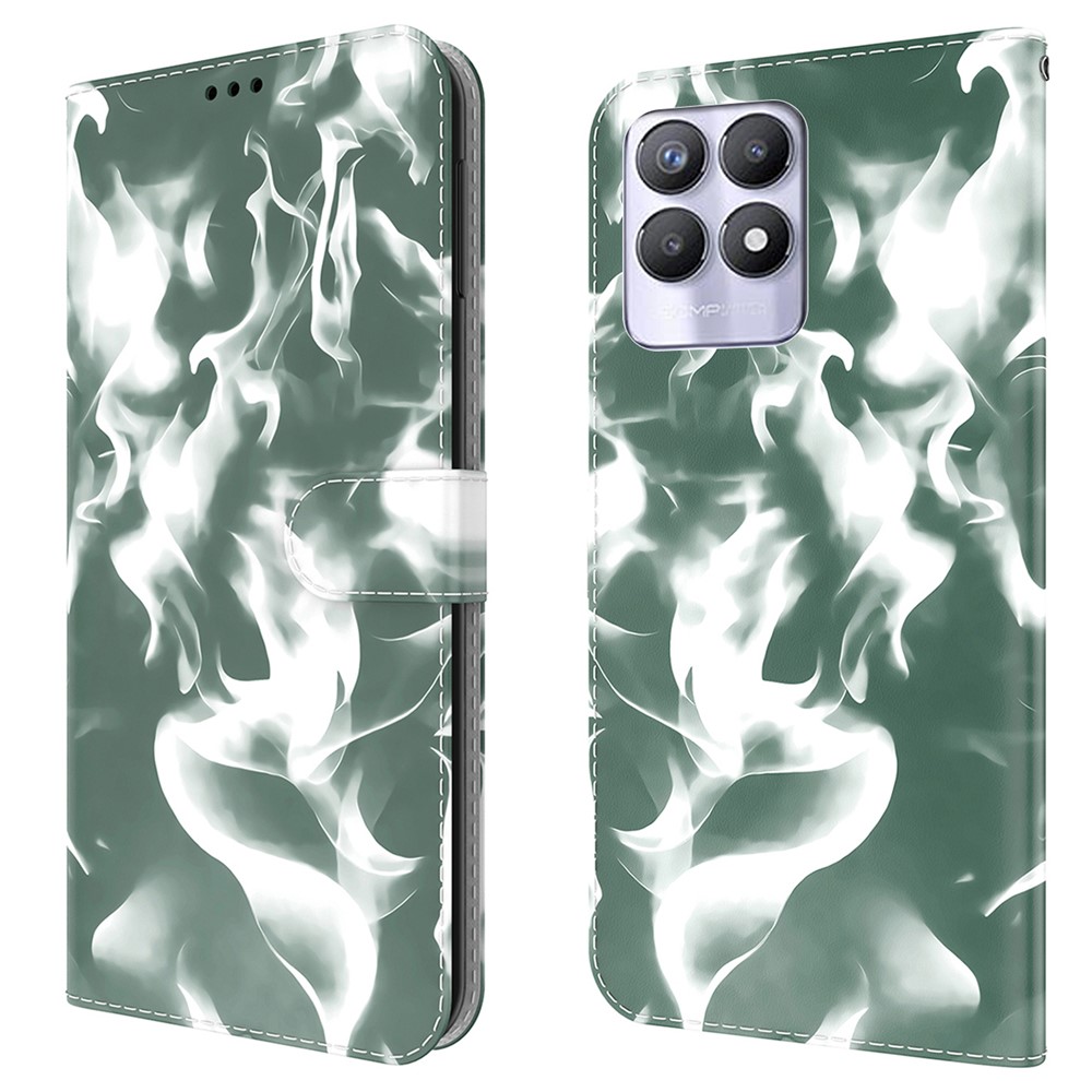 Phone Cover Stylish Fog Pattern Printing PU Leather Magnetic Closure Flip Folio Wallet Phone Case for Realme 8i - Green-1