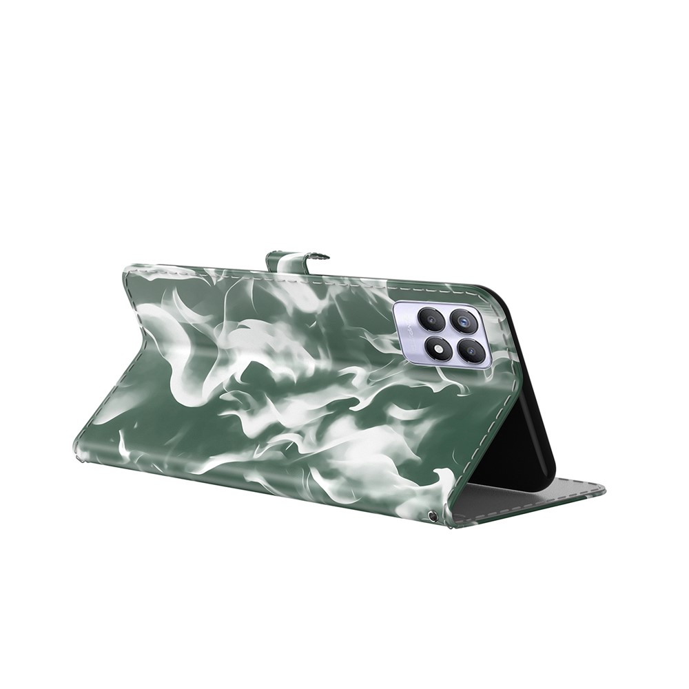 Phone Cover Stylish Fog Pattern Printing PU Leather Magnetic Closure Flip Folio Wallet Phone Case for Realme 8i - Green-5