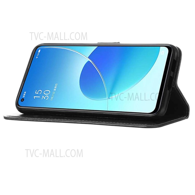 For Oppo Reno6 5G Dual-sided Magnetic Clasp Imprinting Butterfly Flower Stand Leather Cover with Strap - Black-4