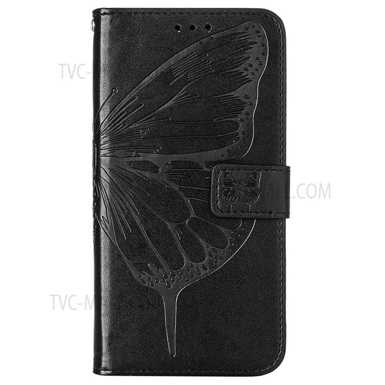 Hand Strap Wallet Design TPU Back Case Imprinting Big Butterfly Flower Pattern PU Leather Surface Stand Phone Cover for vivo V21e 5G - Black-2