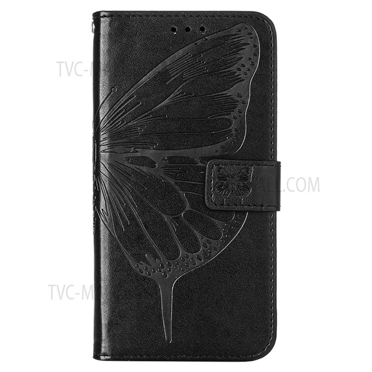 Wallet Design TPU and PU Leather Phone Case Imprinting Big Butterfly Flower Pattern Stand Phone Cover with Hand Strap for vivo Y21 / Y21s / Y33s - Black-2