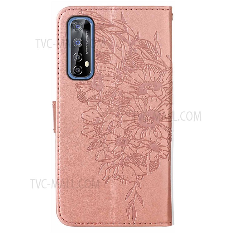 For Realme Narzo 20 Pro/7 (Asia)/(Global) Full Protection Imprinting Butterfly Flower Wallet Stylish Leather Case with Stand - Rose Gold-3