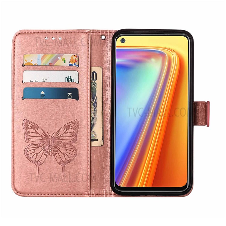 For Realme Narzo 20 Pro/7 (Asia)/(Global) Full Protection Imprinting Butterfly Flower Wallet Stylish Leather Case with Stand - Rose Gold-4