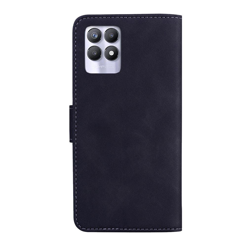 Solid Color Phone Case Premium PU Leather Wallet Flip Folio Shockproof Cover with Stand for Realme 8i - Black-3