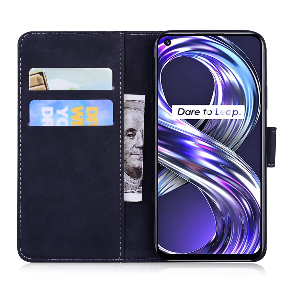 Solid Color Phone Case Premium PU Leather Wallet Flip Folio Shockproof Cover with Stand for Realme 8i - Black-4