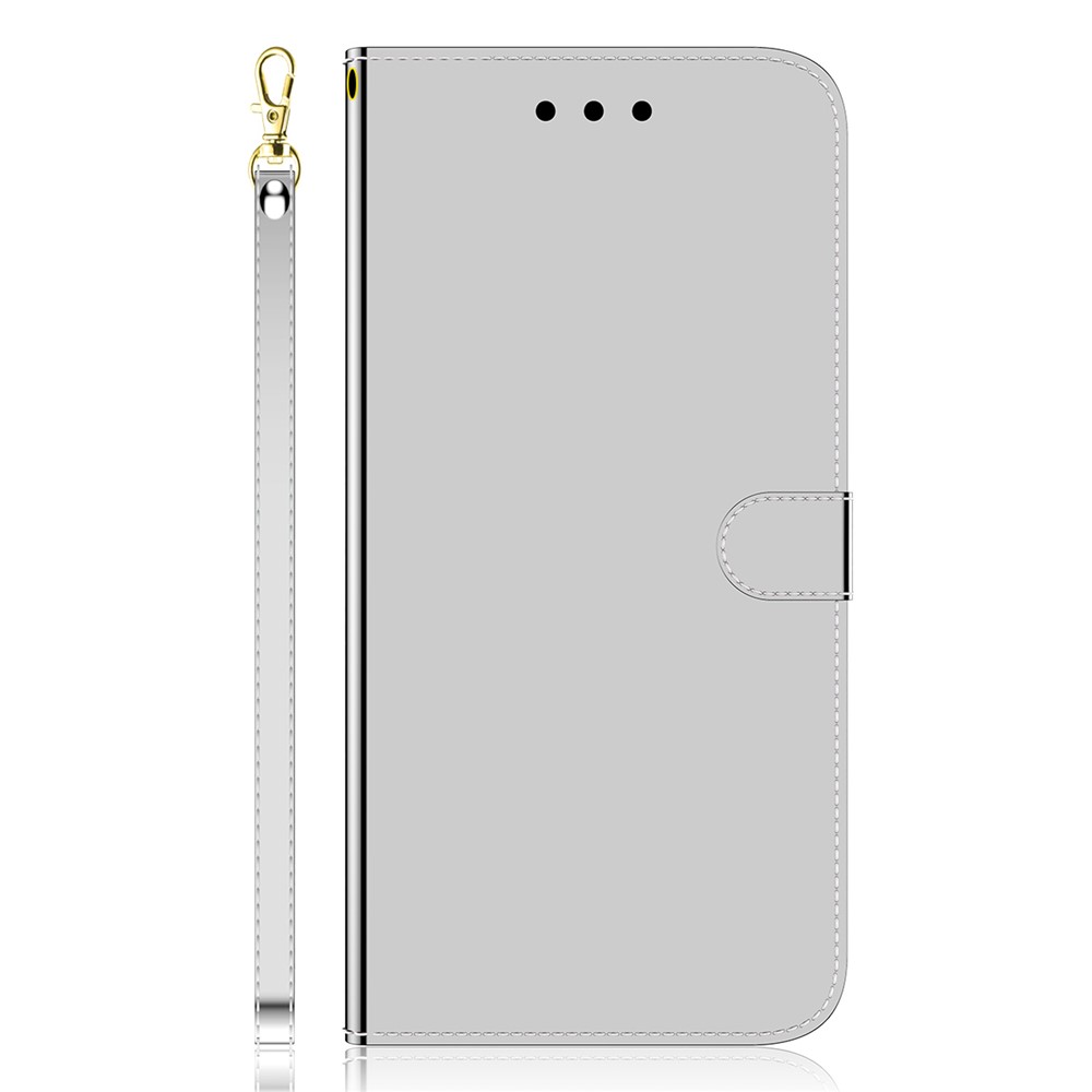 Scratch-resistant TPU+PU Leather Phone Case Mirror-like Surface Wallet Stand Phone Cover for Realme 8i - Silver-2