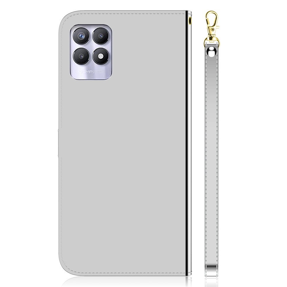 Scratch-resistant TPU+PU Leather Phone Case Mirror-like Surface Wallet Stand Phone Cover for Realme 8i - Silver-3