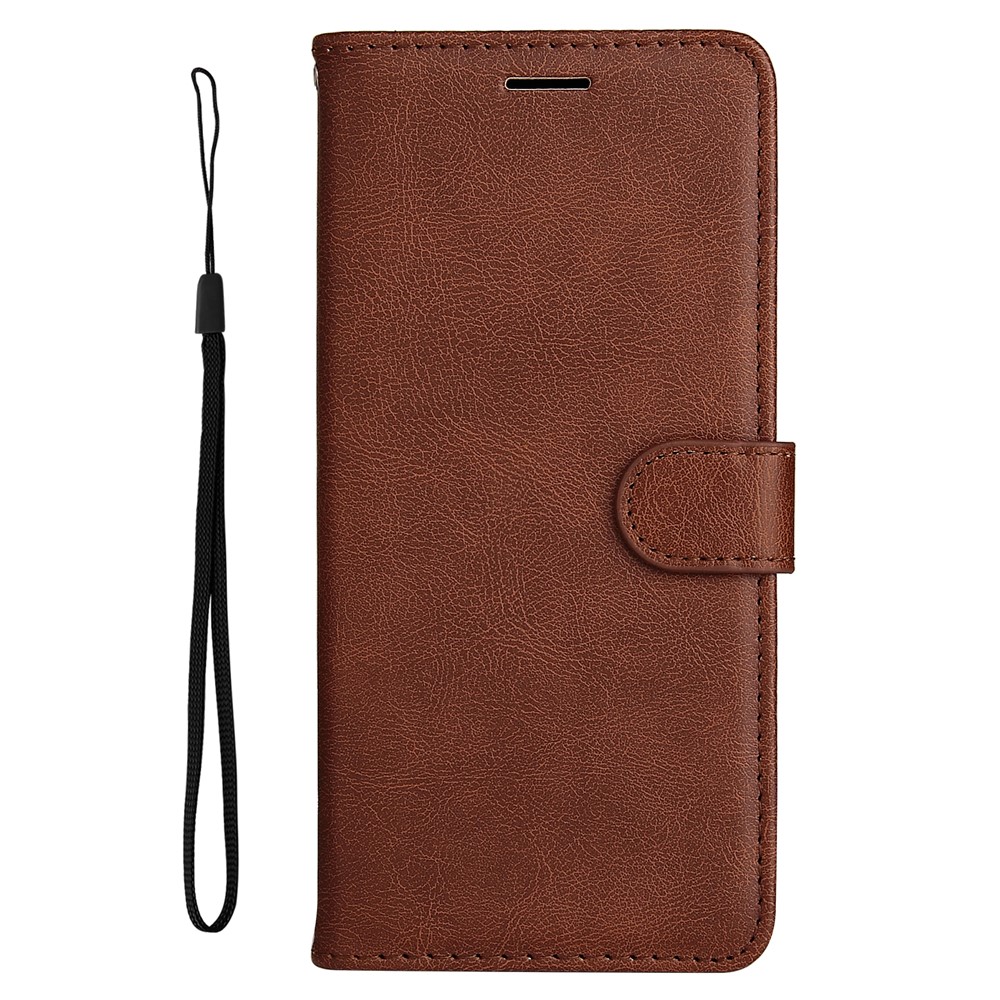 Solid Color Anti-scratch PU Leather Shell Magnetic Closure Wrist Strap Phone Cover with Wallet Stand for Realme 8i - Brown-2