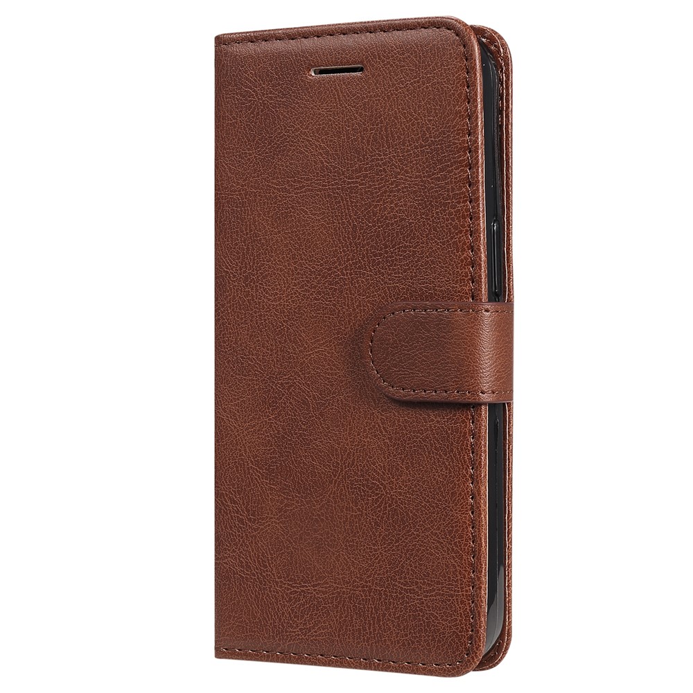 Solid Color Anti-scratch PU Leather Shell Magnetic Closure Wrist Strap Phone Cover with Wallet Stand for Realme 8i - Brown-3