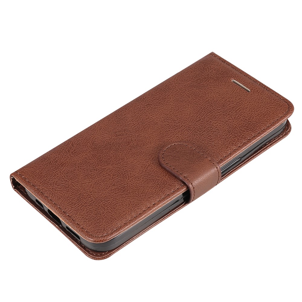 Solid Color Anti-scratch PU Leather Shell Magnetic Closure Wrist Strap Phone Cover with Wallet Stand for Realme 8i - Brown-8