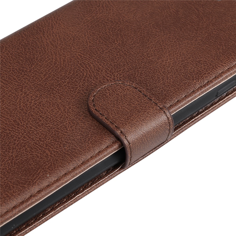 Solid Color Anti-scratch PU Leather Shell Magnetic Closure Wrist Strap Phone Cover with Wallet Stand for Realme 8i - Brown-9