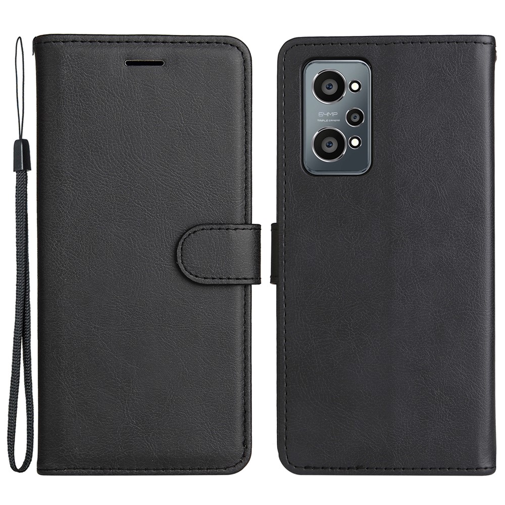 Solid Color Anti-drop PU Leather Case Magnetic Closure Phone Protective Cover with Wallet Stand for Realme GT Neo2 - Black-1