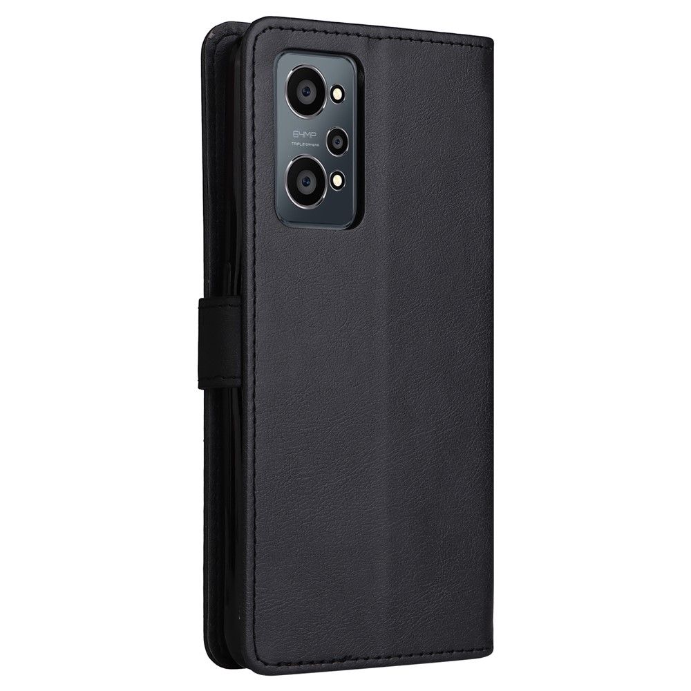 Solid Color Anti-drop PU Leather Case Magnetic Closure Phone Protective Cover with Wallet Stand for Realme GT Neo2 - Black-4