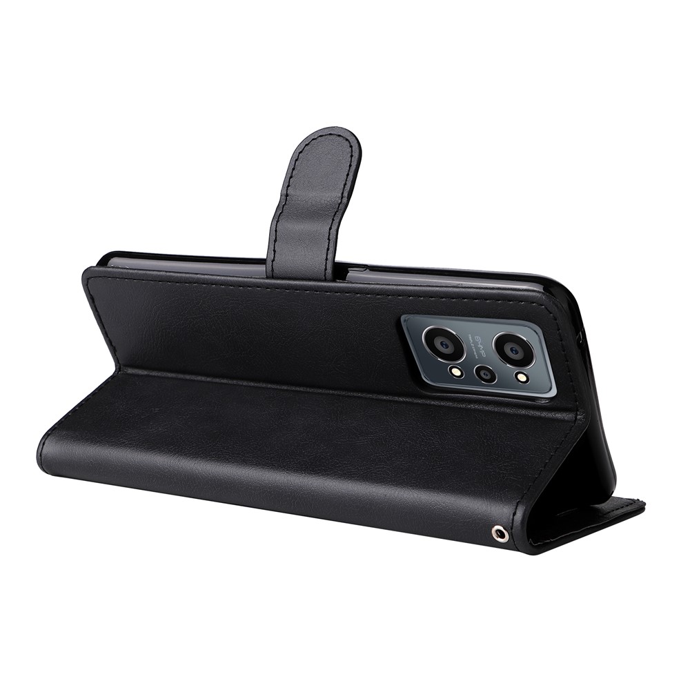 Solid Color Anti-drop PU Leather Case Magnetic Closure Phone Protective Cover with Wallet Stand for Realme GT Neo2 - Black-6