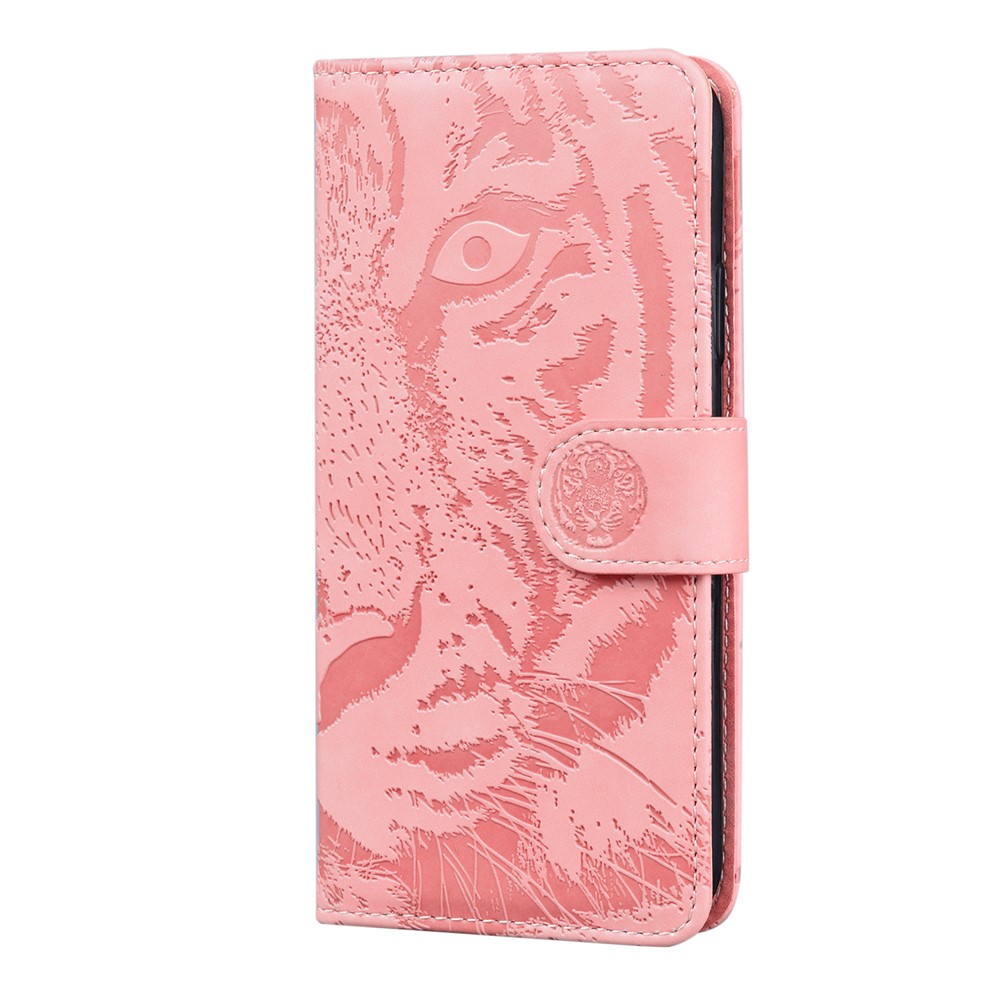 Tiger Pattern Imprinted PU Leather Drop-proof Cellphone Case Shell with Stand Wallet for Realme 8i - Pink-2
